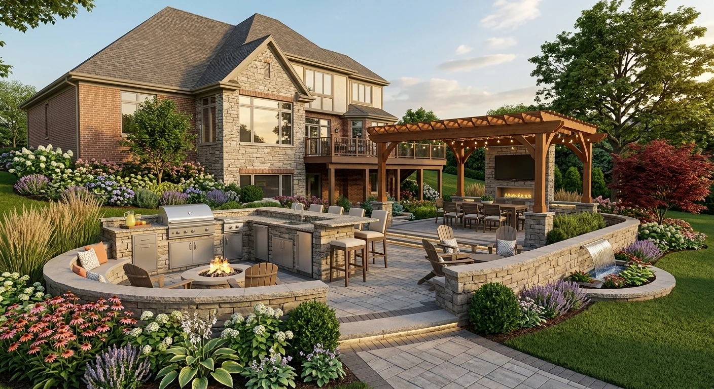 Great Falls, Virginia - Backyard Oasis with Outdoor Kitchen and Fireplace